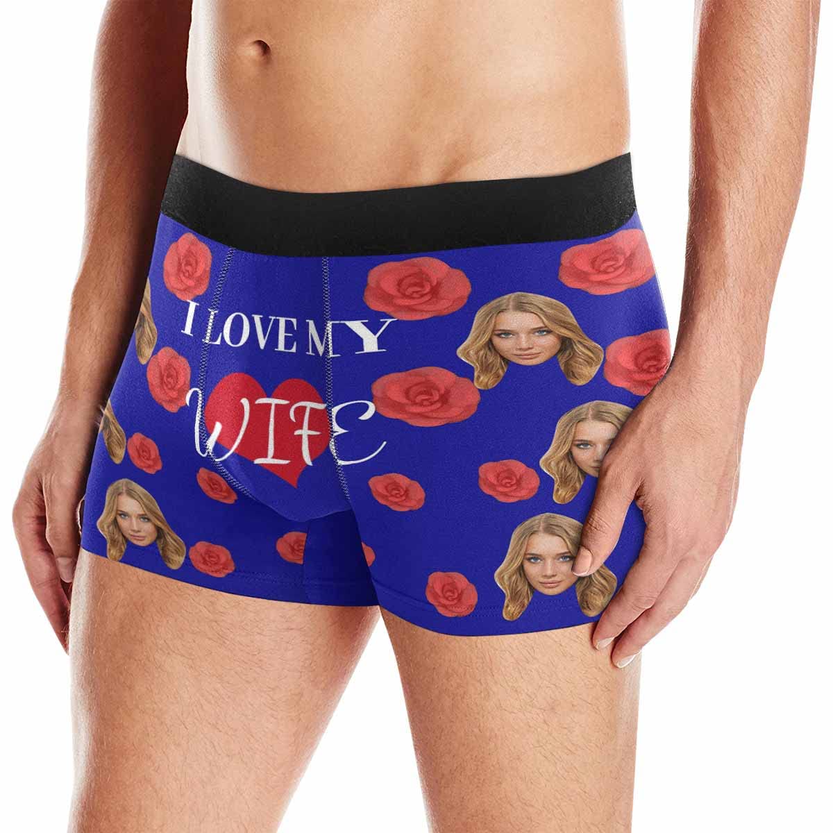 Custom Face Boxer Briefs for Men - Personalized Underwear with Red Rose Heart Design - Perfect for Valentine's Day Gifts, Anniversary Presents & Romantic Occasions