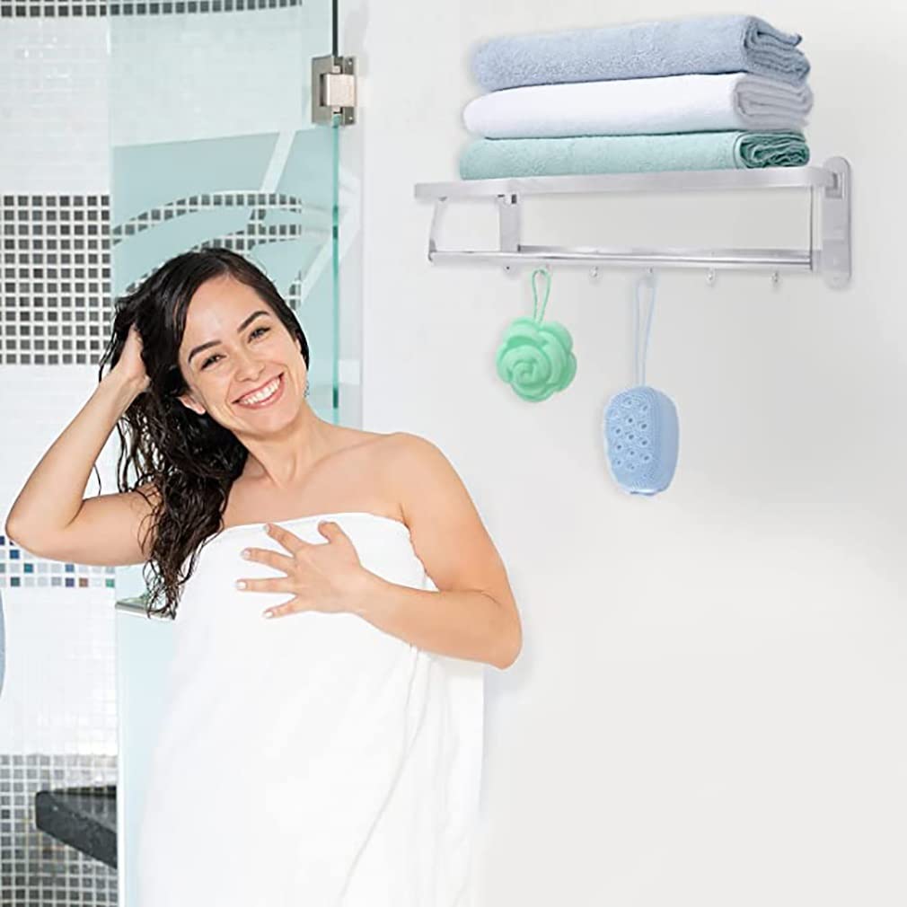 Stainless Steel Extendable Wall Mounted Clothes Drying Rack - 6 Rod Accordion Towel Airer with Hooks for Balcony, Bathroom & Laundry (60cm, Silver Chrome) - Space Saving Laundry Solution for Small Apartments & Homes