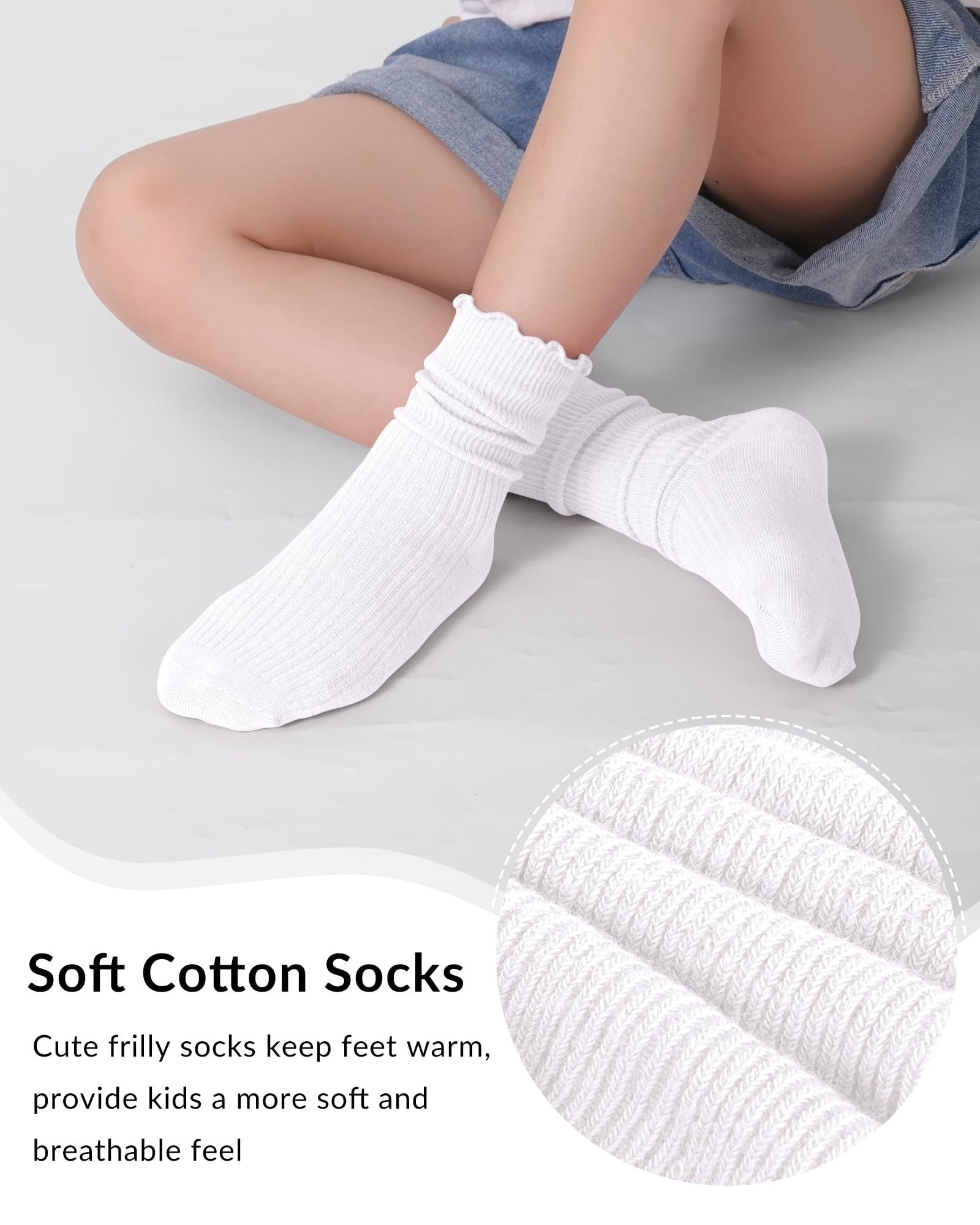Witwot Girls Ruffle Socks - Cute Turn Cuff Dress Socks for Toddlers & Kids - Perfect for School Uniforms, Parties & Special Occasions