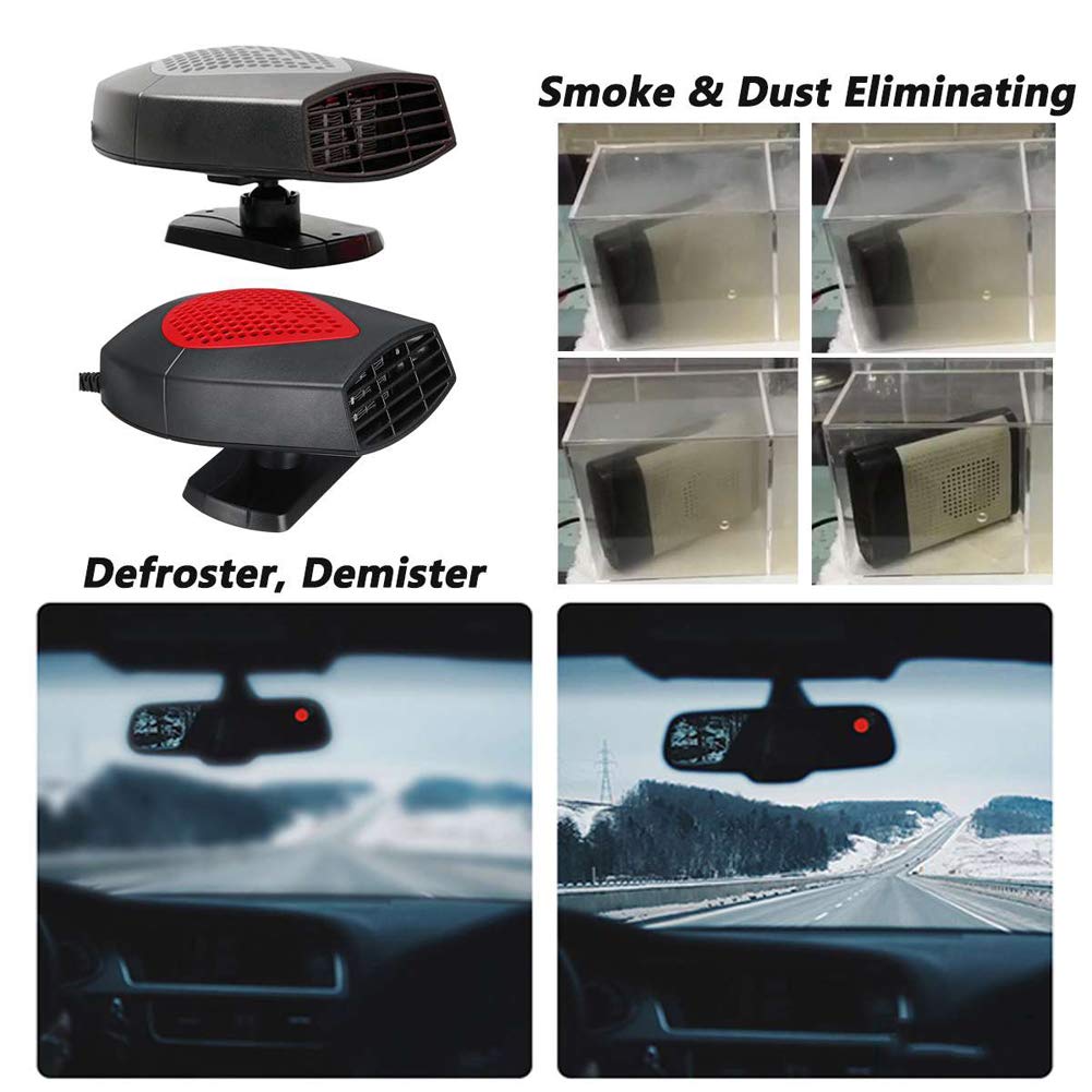 Portable 12V Car Fan Heater & Defroster - 150W Windshield Dehumidifier, Demister & Cooling Fan with Cigarette Lighter Plug - Perfect for Winter Defrosting & Summer Cooling (Gray)