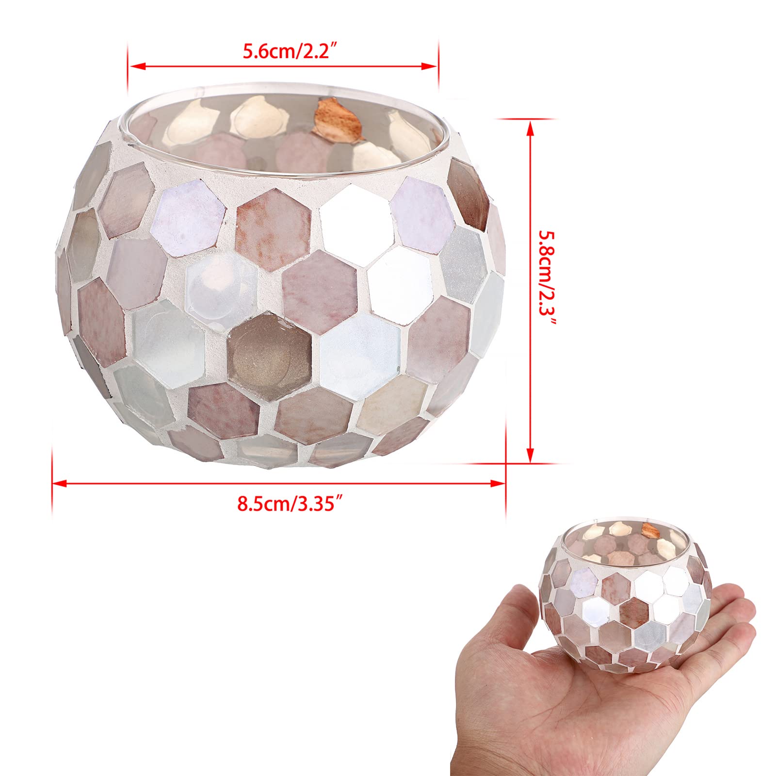 Set of 3 Mosaic Glass Tea Light Holders - Round Bowl Votive Candle Stands for Wedding Centerpieces, Dining Table Decor & Home Ambiance | Perfect for Romantic Dinners, Party Decorations & Spa Relaxation