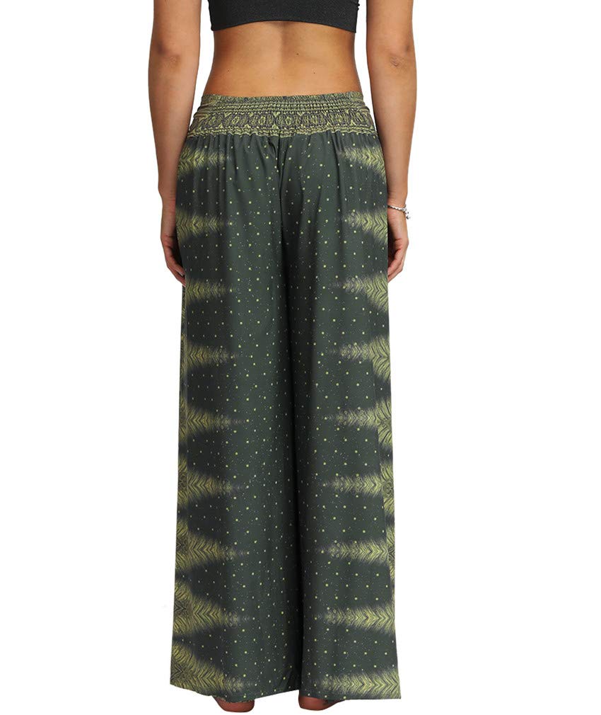 ENLACHIC Women's Boho Printed Palazzo Yoga Pants - High Waisted Wide Leg Lounge Pants with Side Split for Workout, Yoga & Casual Wear | Comfortable & Stylish for Home, Office & Travel