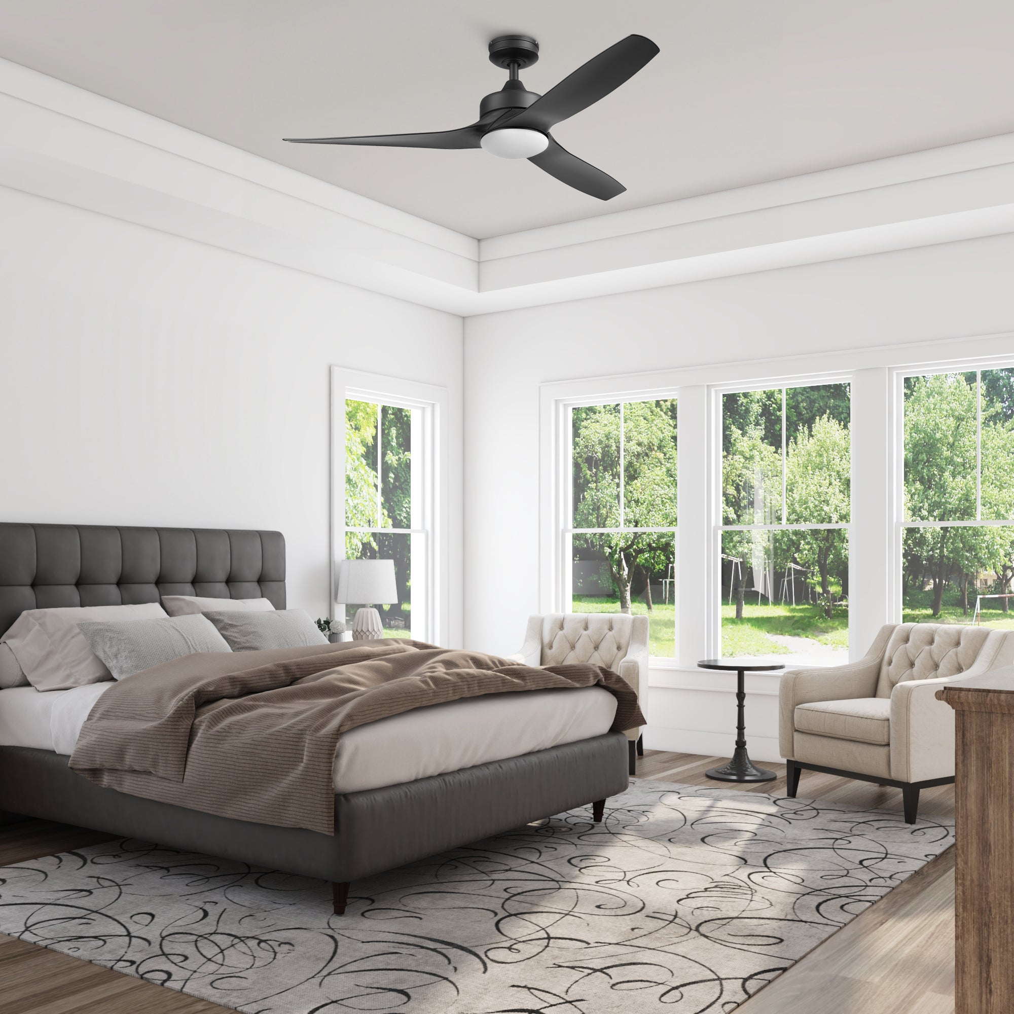 52 Inch Honeywell Lynton Matte Black Ceiling Fan with Light Kit & Remote Control - Quiet Reversible Motor for Bedroom, Living Room, and Outdoor Covered Patio