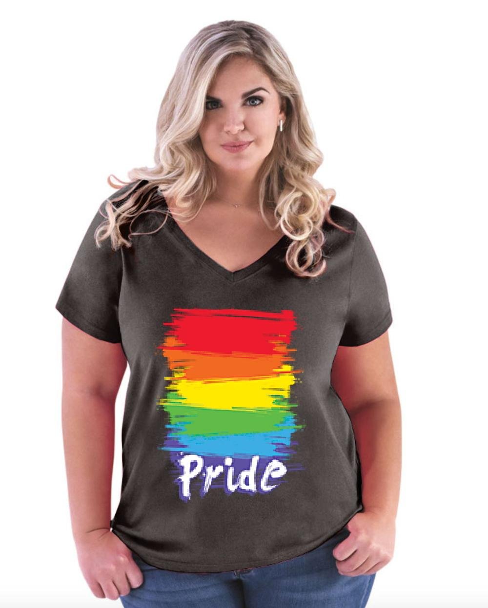 LGBTQ+ Pride Rainbow Flag V-Neck T-Shirt for Women - Plus Size Comfort Fit Cotton Tee - Perfect for Pride Parades, Festivals & LGBTQ+ Events