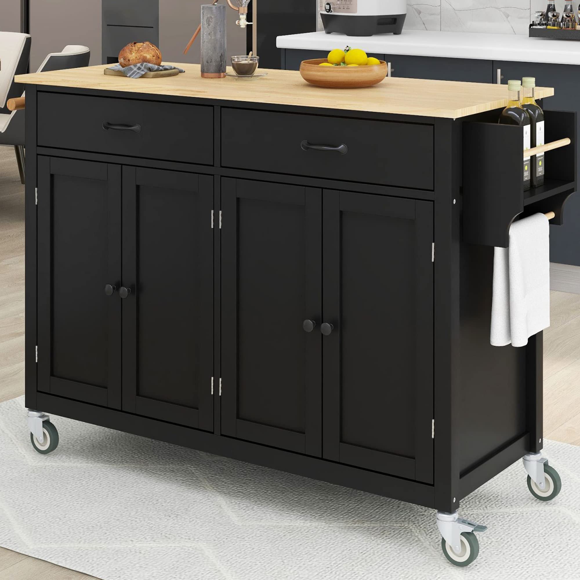 Solid Wood Kitchen Island Cart with Wheels & Storage - 54.3