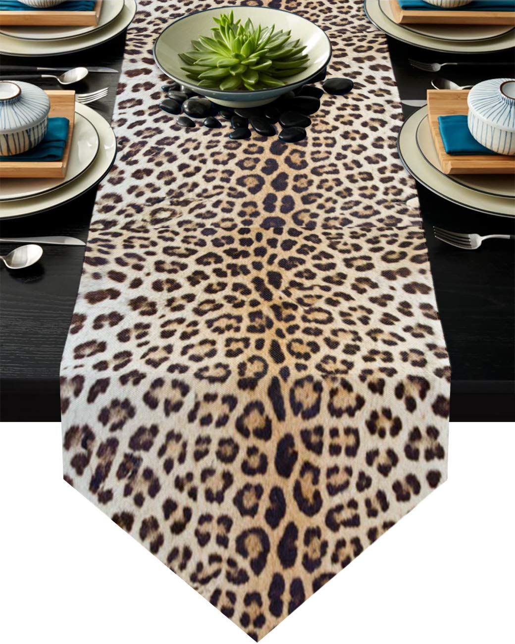 Black Leopard Linen Table Runner for Dining & Party Decor