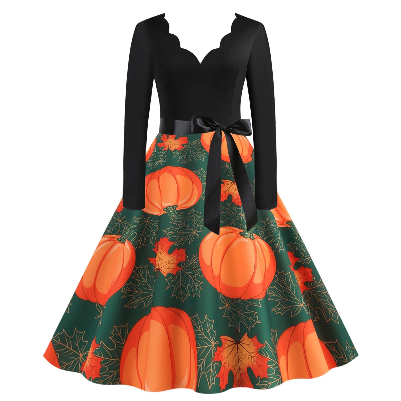2022 Vintage 1950s Cute Pumpkin Swing Dress for Women - Halloween Midi Dress, Cocktail Party & Evening Prom Gown - Perfect for Halloween Costume, Retro Party & Special Occasions