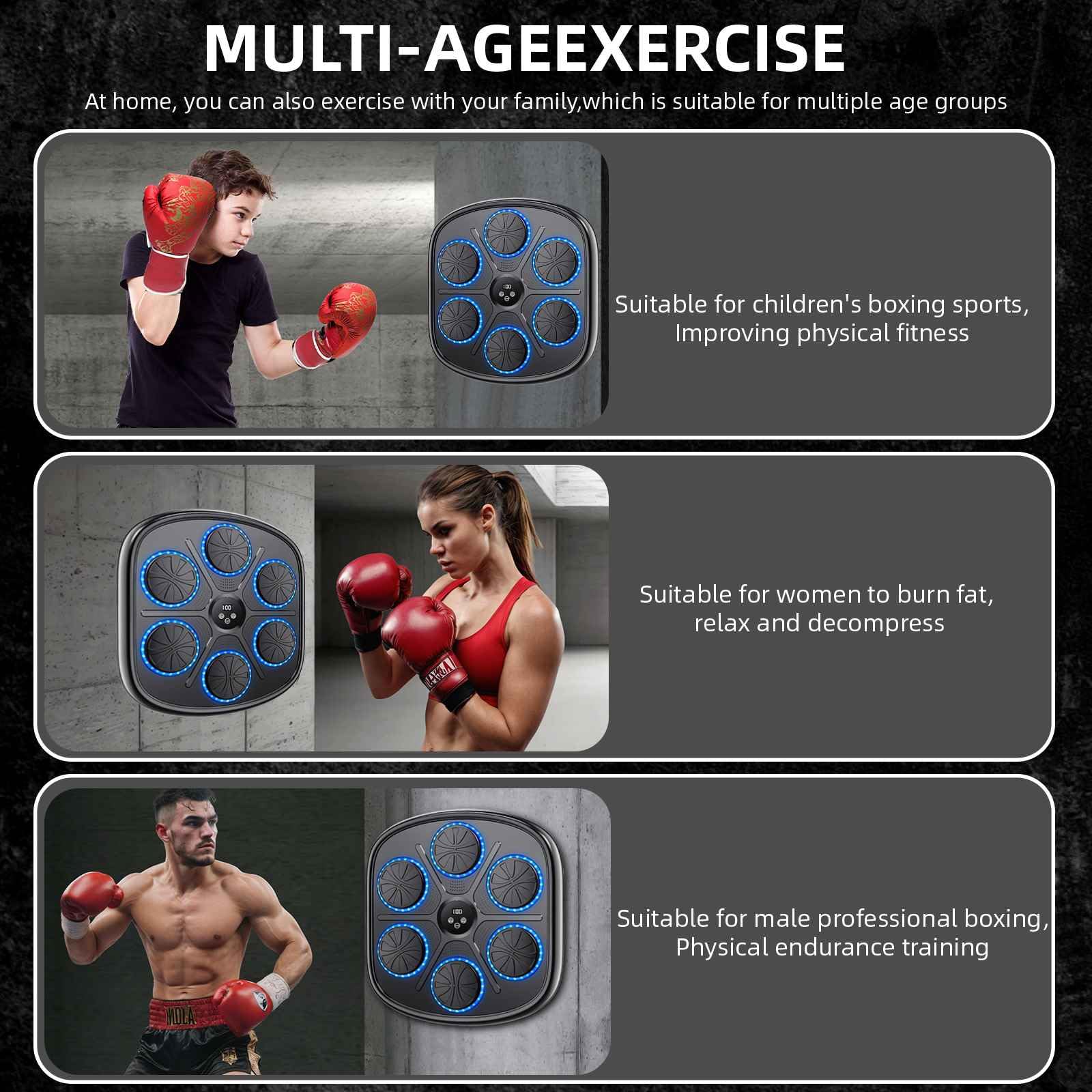 EagerMinds Smart LED Bluetooth Boxing Machine with Music - Wall Mount Punching Bag for Home Workout, Adults & Kids - Perfect for Fitness Training, Stress Relief & Family Fun