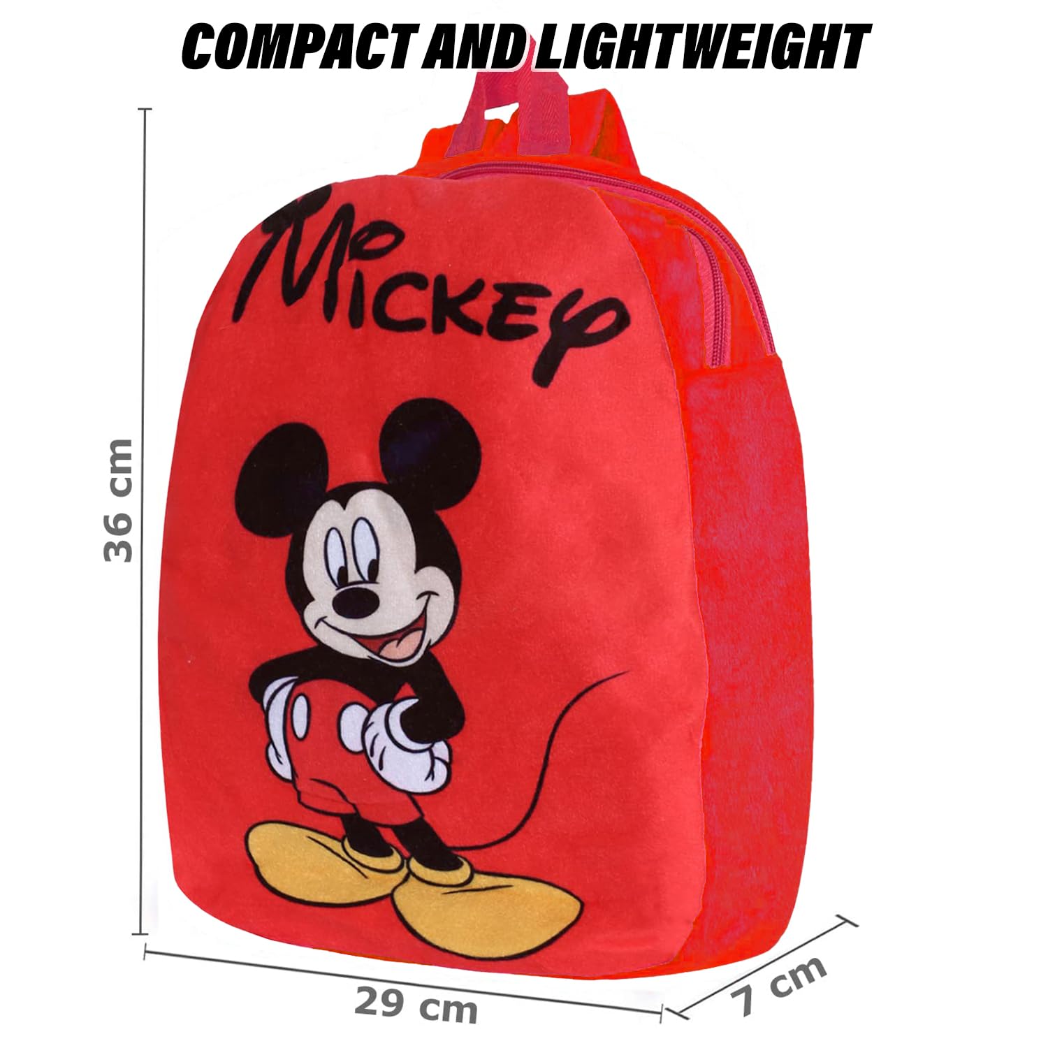 Disney Mickey Mouse Kids Backpack - 2 Compartment Velvet School Bag for Boys & Girls | Durable Red Backpack for School, Travel & Daily Use | Official Disney Licensed Product