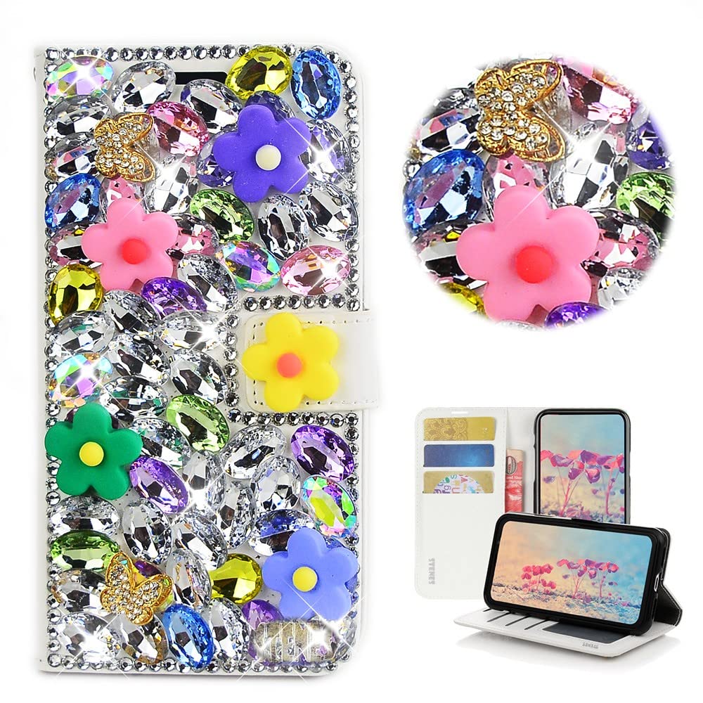 STENES Bling Wallet Case for Moto Edge 5G UW - 3D Floral Butterfly Glitter Cover | Perfect for Daily Use & Travel