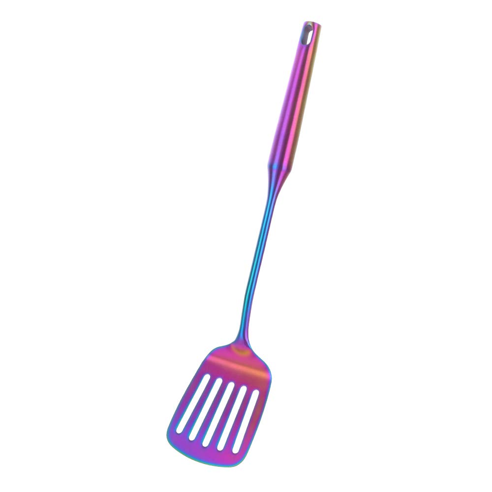 BuyGo Stainless Steel Rainbow Slotted Spatula Turner - Heat-Resistant Kitchen Utensil with Ergonomic Vacuum Handle for Cooking, Flipping & Serving - Dishwasher Safe - Perfect for Woks, Pans & Grilling