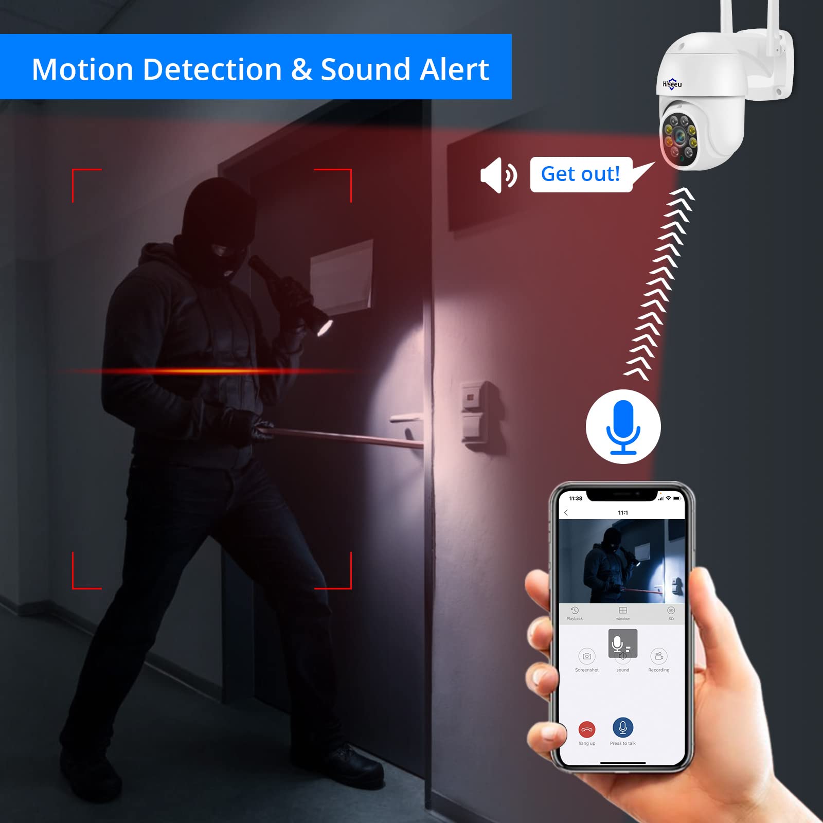 Hiseeu 2-Pack 5MP Outdoor Security Camera with Color Night Vision, PTZ Digital Zoom, 360° View, 2-Way Audio, Auto Cruise, WiFi, IP66 Waterproof - Ideal for Home Surveillance, Business Monitoring, and Property Protection