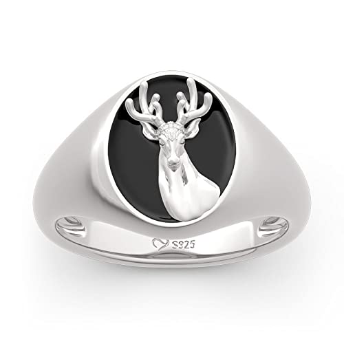 Jeulia Sterling Silver Signet Ring for Men & Women - Handmade Elk Illuminati Coin Band, Engravable Personalized Jewelry with Gift Box | Anniversary, Christmas Gifts for Him/Her, Everyday Wear & Special Occasions