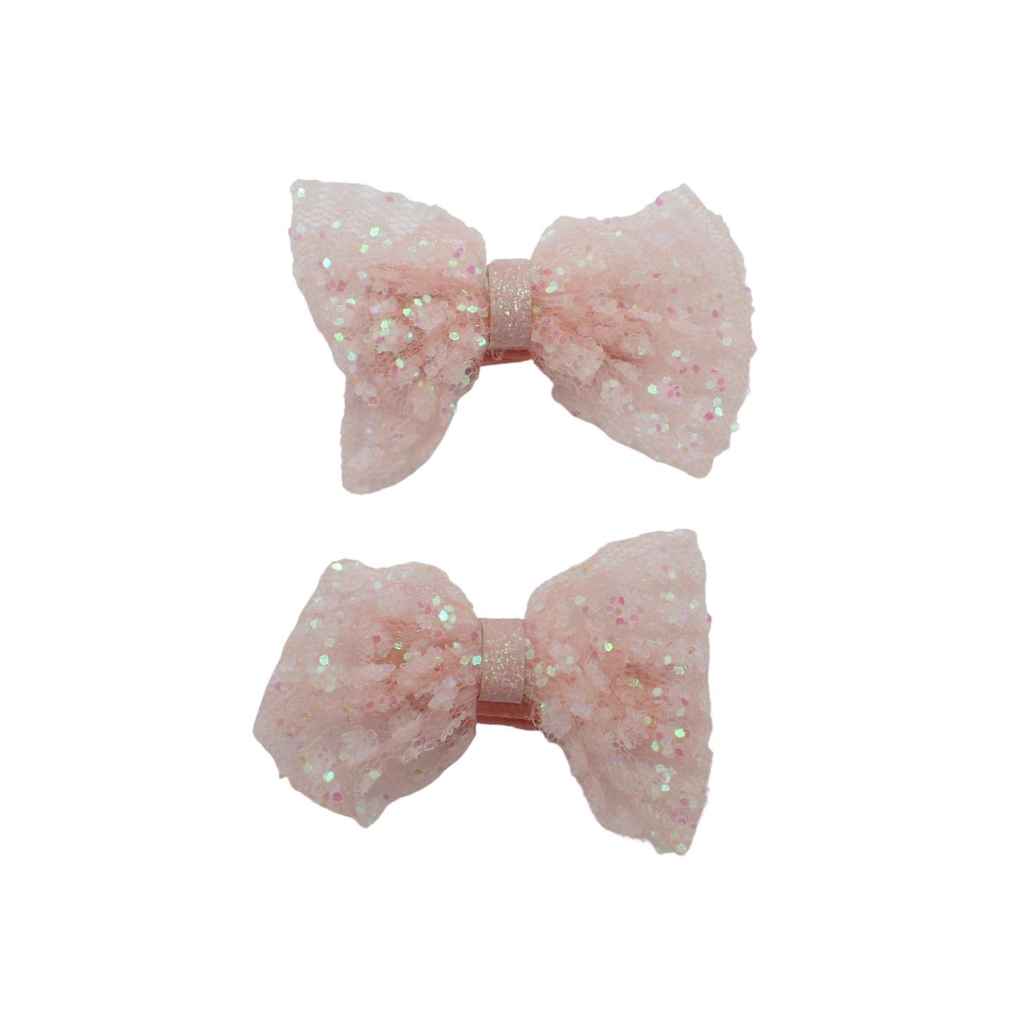 Topkids 2pc Hair Bows Set - Stylish Glitter Alligator Clip Hair Accessories for Girls, Women & Brides | Perfect for Weddings, Parties & Festivals (Nude Glitter)