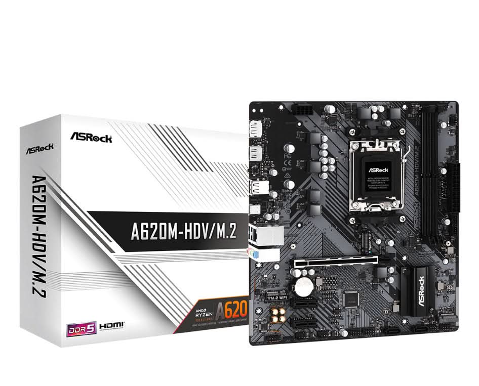 ASRock A620M HDV/M.2 Micro ATX Motherboard for AMD Ryzen 7000 Series (AM5 Socket) with DDR5 Support - Perfect for Gaming PCs, Home Office & Content Creation Workstations