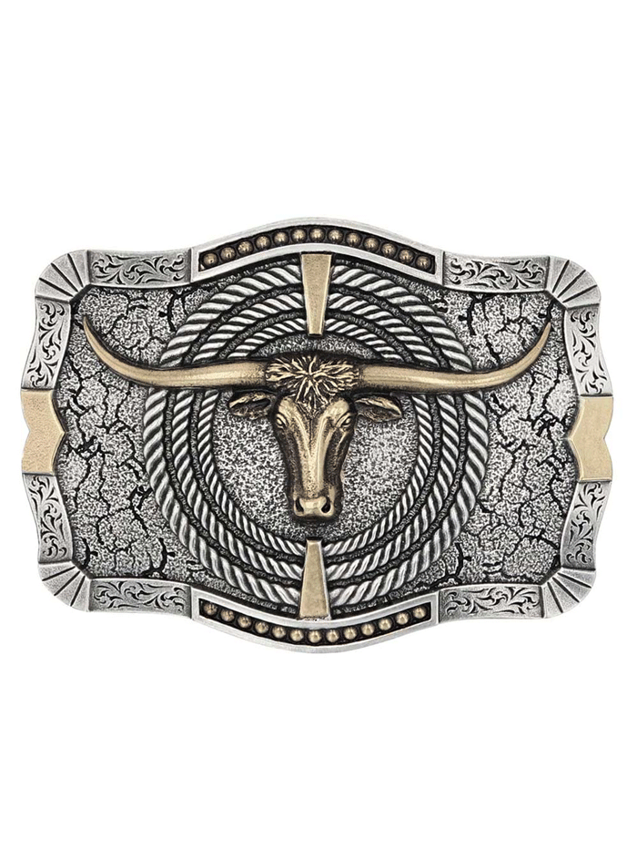 Montana Silversmiths A930 Ropin' Ready Longhorn Attitude Western Belt Buckle - Silver Plated Cowboy Accessory for Rodeo & Ranch Style Outfits