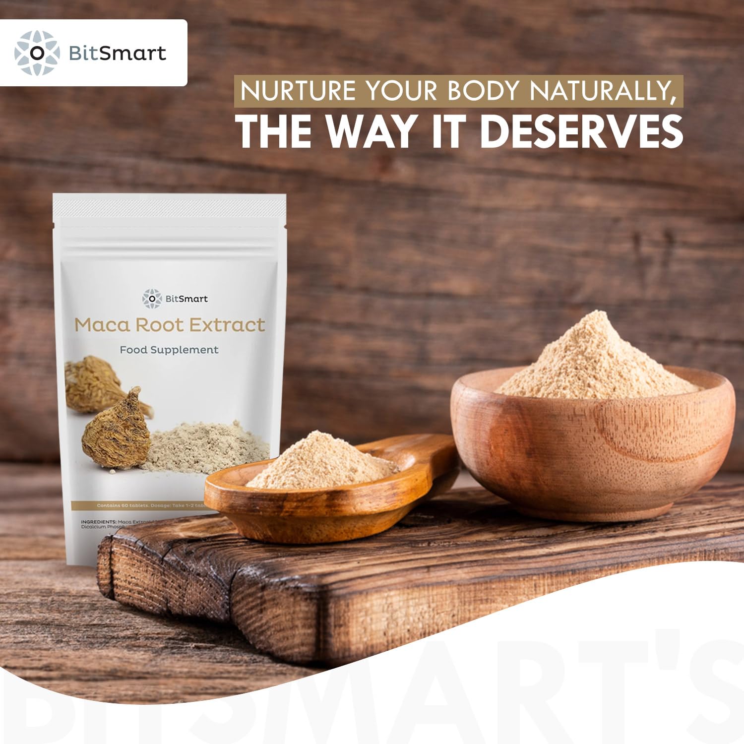 BITSMART 1000mg Maca Root Extract Superfood Tablets - 60 Count - Natural Energy Booster for Men & Women - Supports Hormone Balance, Antioxidant Benefits - Vegan Friendly Supplement - Great for Workout, Stress Relief & Daily Wellness
