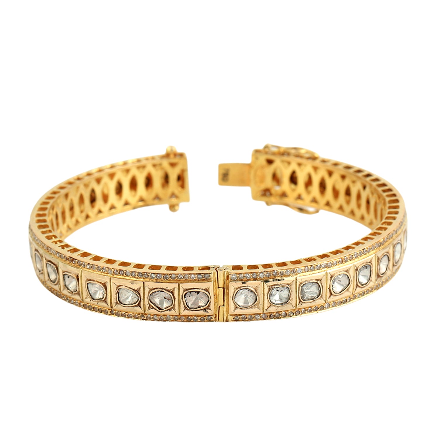 18K Yellow Gold Bezel Set Uncut Diamond Wedding Bangle for Women - Elegant Bridal Jewelry Gift for Anniversary, Engagement & Special Occasions