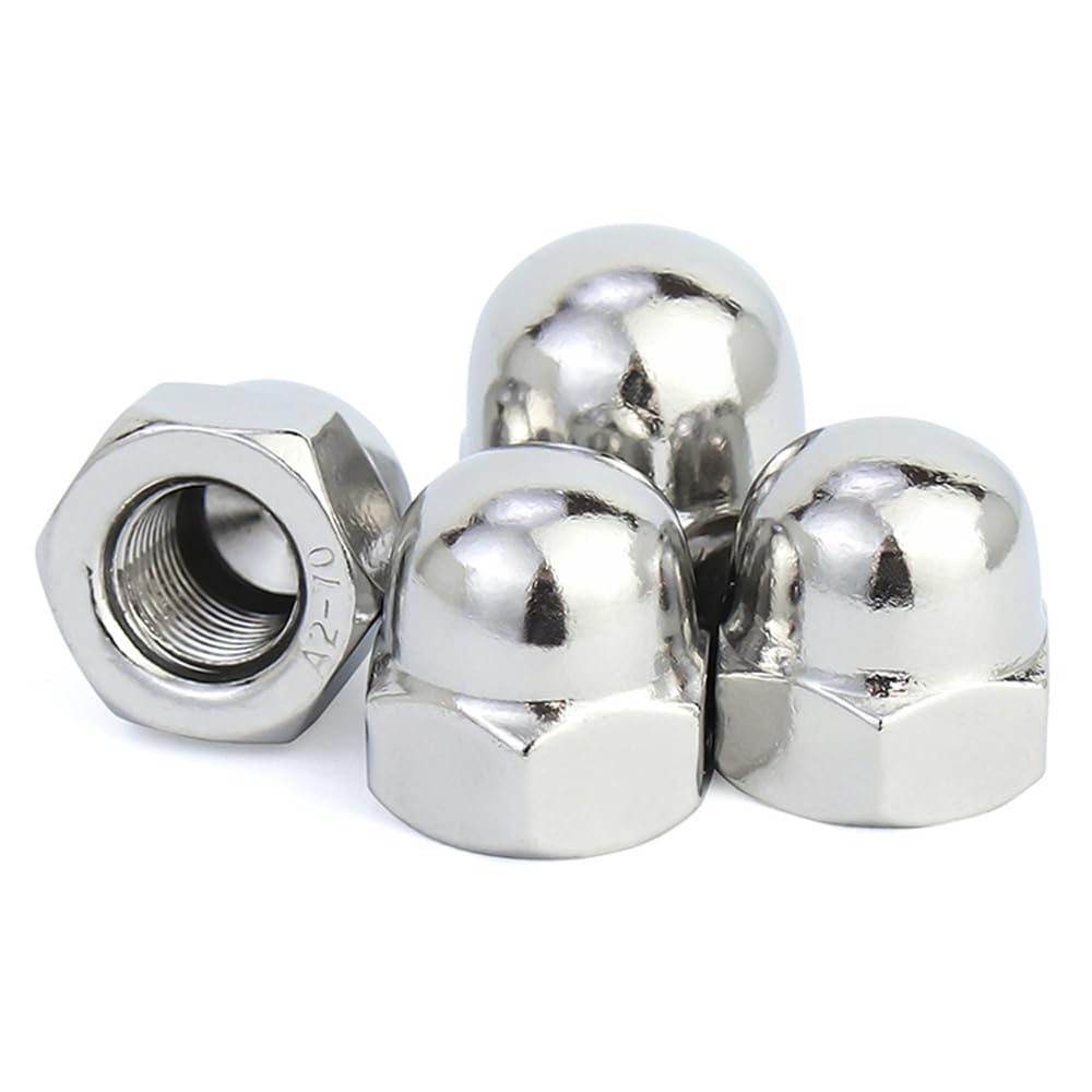 M8x1.25mm Acorn Cap Nuts - 18-8 Stainless Steel Dome Head Hex Nuts with Bright Finish (Pack of 20) - Ideal for Automotive, Machinery, and DIY Projects