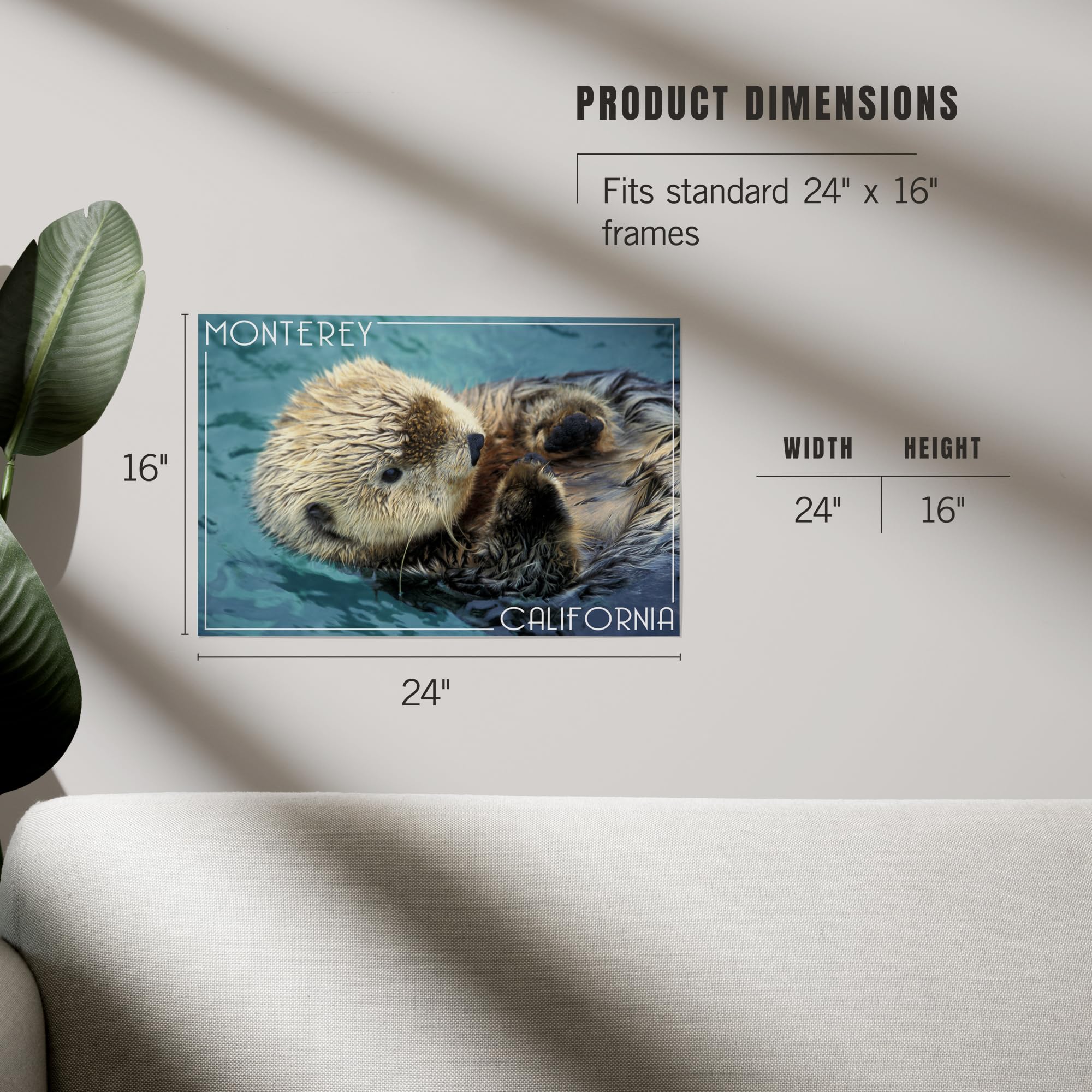 Lantern Press 16x24 Inch Giclee Print - Monterey California Sea Otter Photograph Wall Art - Perfect for Beach House Decor & Coastal Living Room