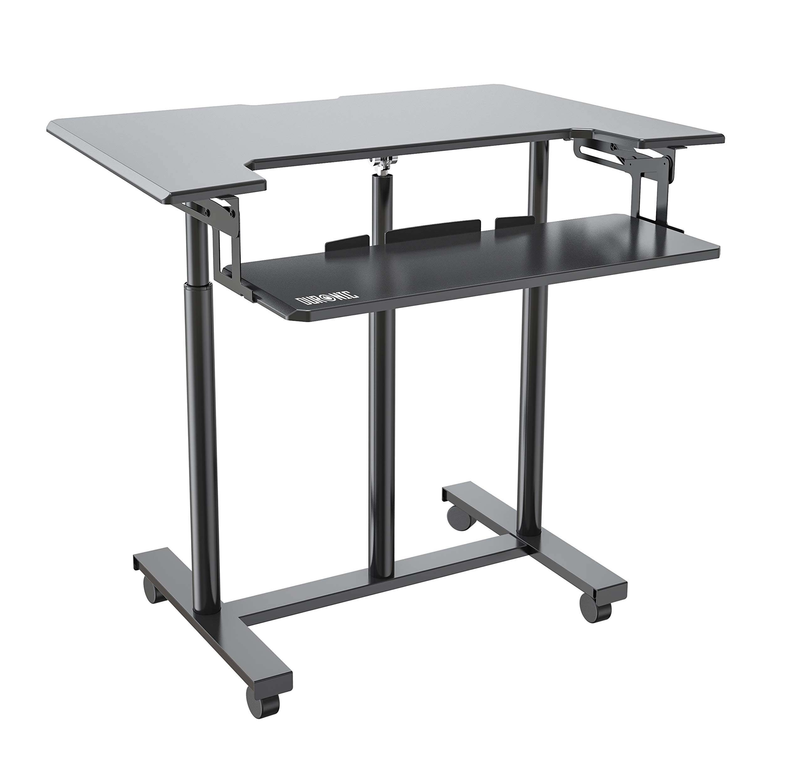 Duronic DM03ST1 Adjustable Sit-Stand Trolley Desk - Portable Standing Workstation with Keyboard Tray for Laptop & Monitor | Height Adjustable Computer Desk | Perfect for Home Office, Gaming & Workspace Ergonomics
