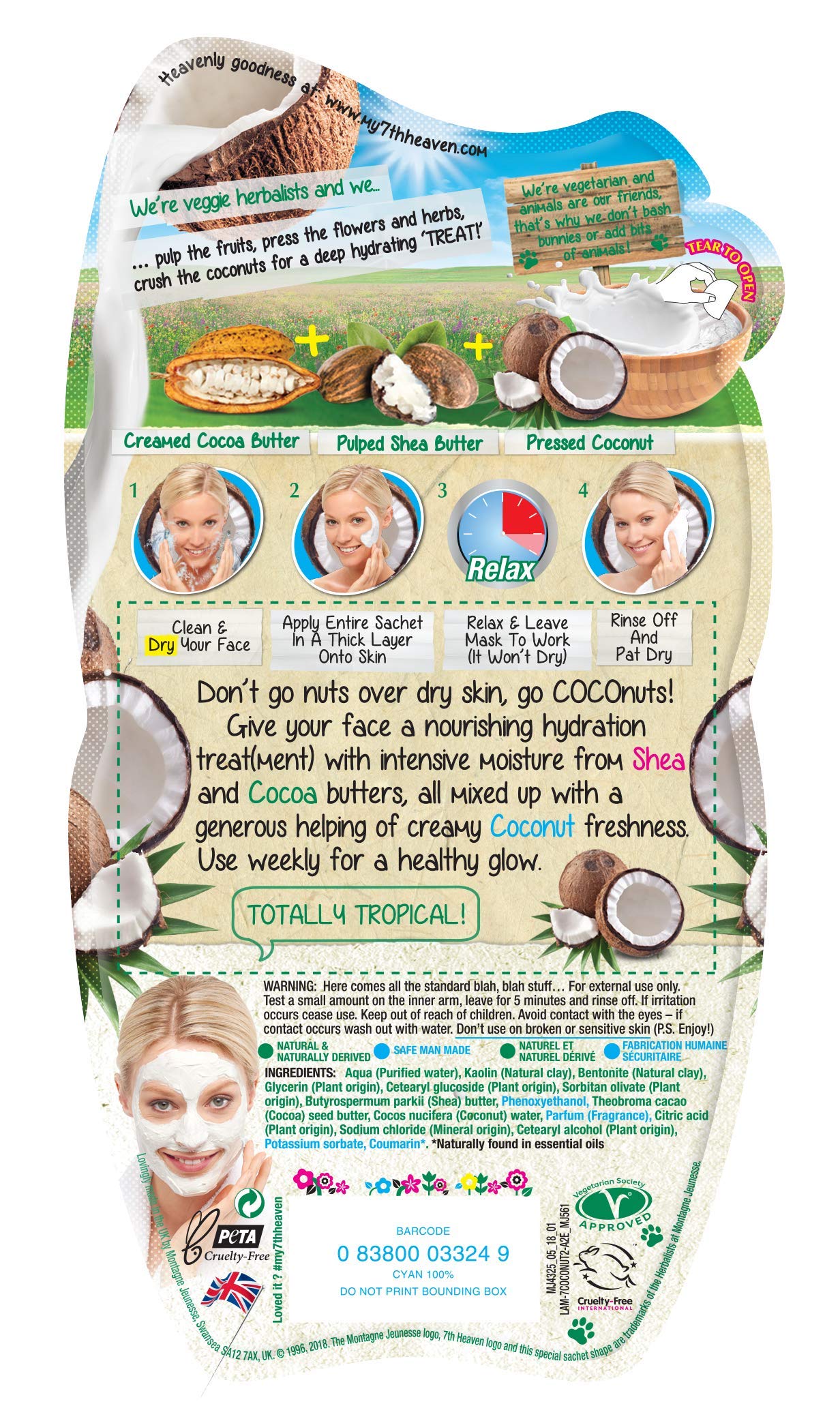 7th Heaven Coconut Cream Face Mask 15ml - Deep Hydrating Mask with Coconut Oil, Shea Butter & Cocoa Butter for Dry/Normal Skin | Pack of 2 | Spa Day Essential for Glowing Skin at Home