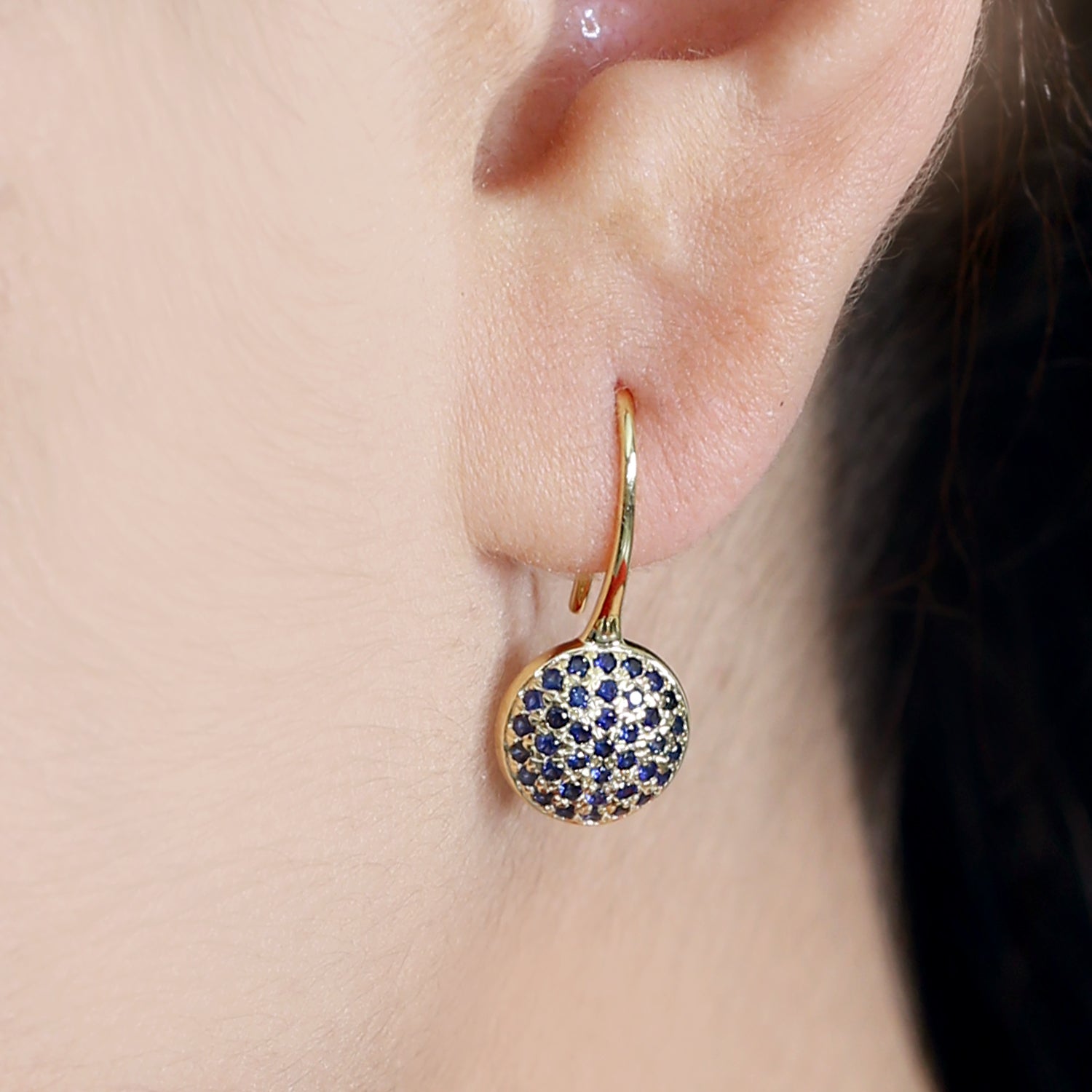 10k Yellow Gold Blue Sapphire Ear Hook Earrings for Women - Elegant Dangle Jewelry for Parties, Weddings & Special Occasions