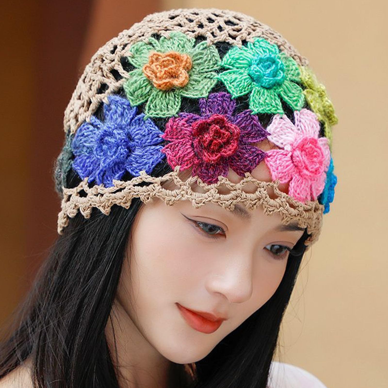 Women's Colorful Crochet Slouchy Beanie Hat - Handmade Knit Floral Bucket Hat with Foldable & Stretchy Design - Perfect for Winter, Fall Fashion, Outdoor Activities and Casual Wear