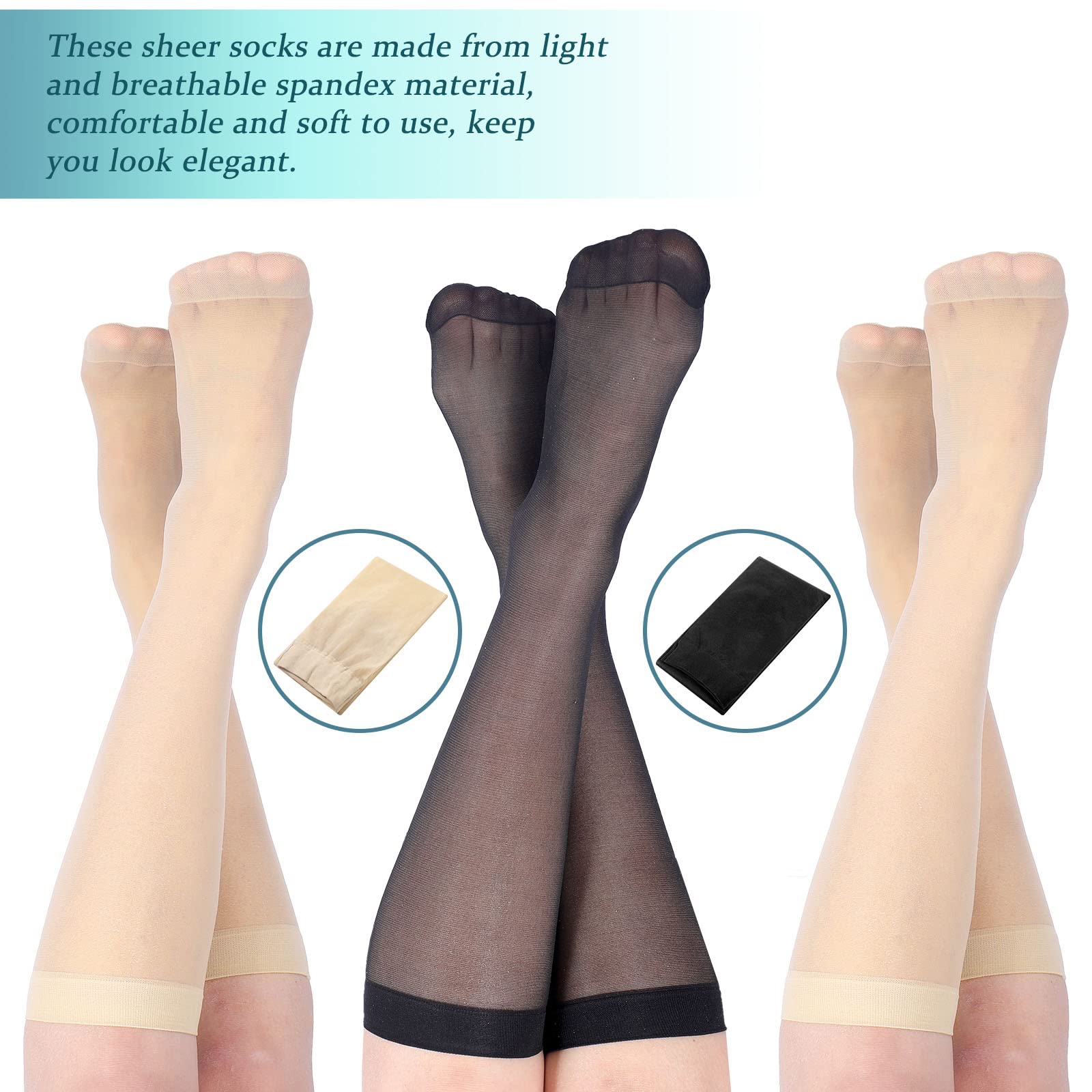 24 Pairs Sheer Knee High Stockings for Women - Reinforced Toe, Opaque Nude Tights - Office & Daily Wear