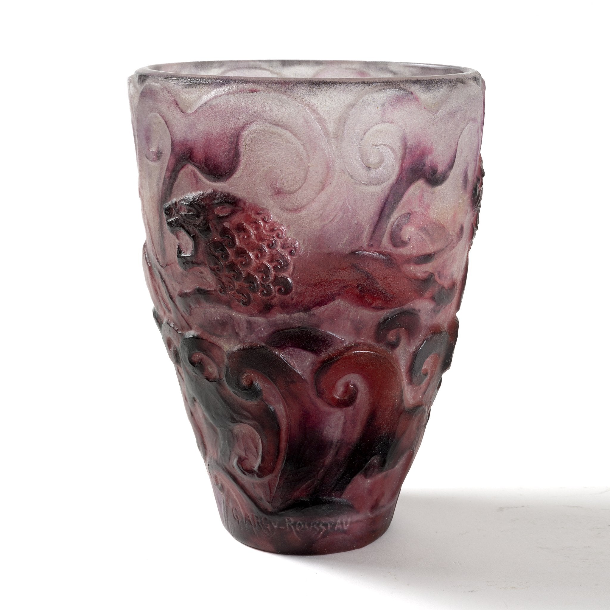 Gabriel Argy Rousseau Pâte de Verre Lions Glass Vase - Handcrafted Art Deco Style Vase for Home Decor, Wedding Centerpiece & Luxury Gift