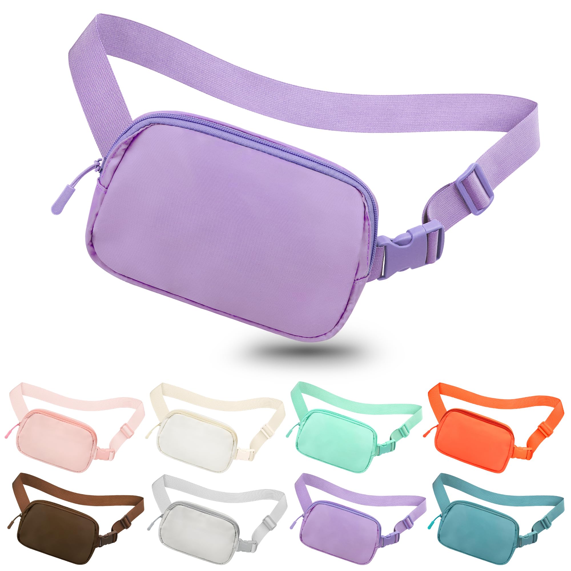Adjustable Fanny Pack Crossbody Bag for Women & Men - Light Purple Belt Bag for Hiking, Running, Workout & Travel - Hands-Free Waist Pack with Phone Pouch - Perfect for Outdoor Activities, Gym & Daily Use