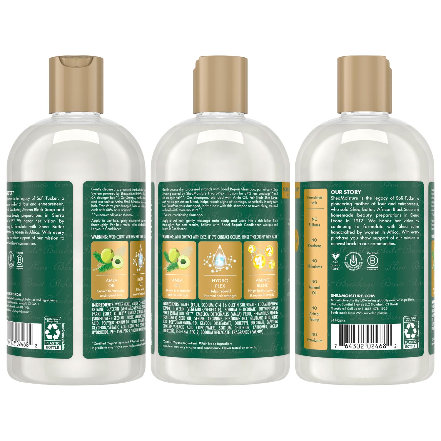 SheaMoisture Bond Repair Shampoo & Conditioner Set - Frizz Control & Strengthening Hair Treatment with Amla Oil - 13 Oz Each - For Damaged, Dry & Color-Treated Hair - Salon-Quality Results at Home