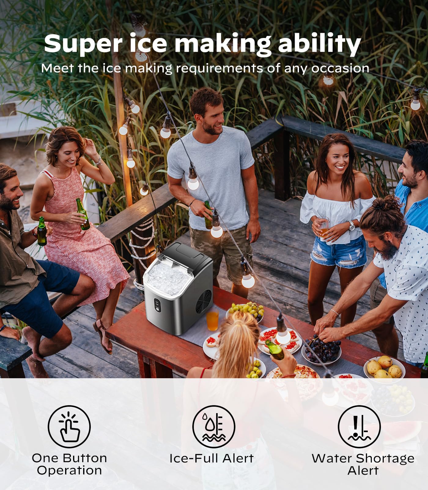 Silonn Countertop Nugget Ice Maker - Chewable Pellet Ice Machine with Self-Cleaning Function, Portable Pebble Ice Maker with Ice Scoop for Home, Kitchen, Office - Stainless Steel | Perfect for Cocktails, Sodas & Entertaining Guests