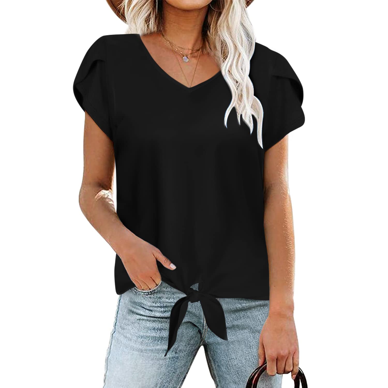 BESFLY Women's Summer V-Neck T-Shirt - Casual Puff Long Sleeve Blouse Tunic Top for Work, Date & Everyday Wear | Breathable & Stylish Women's Fashion Top