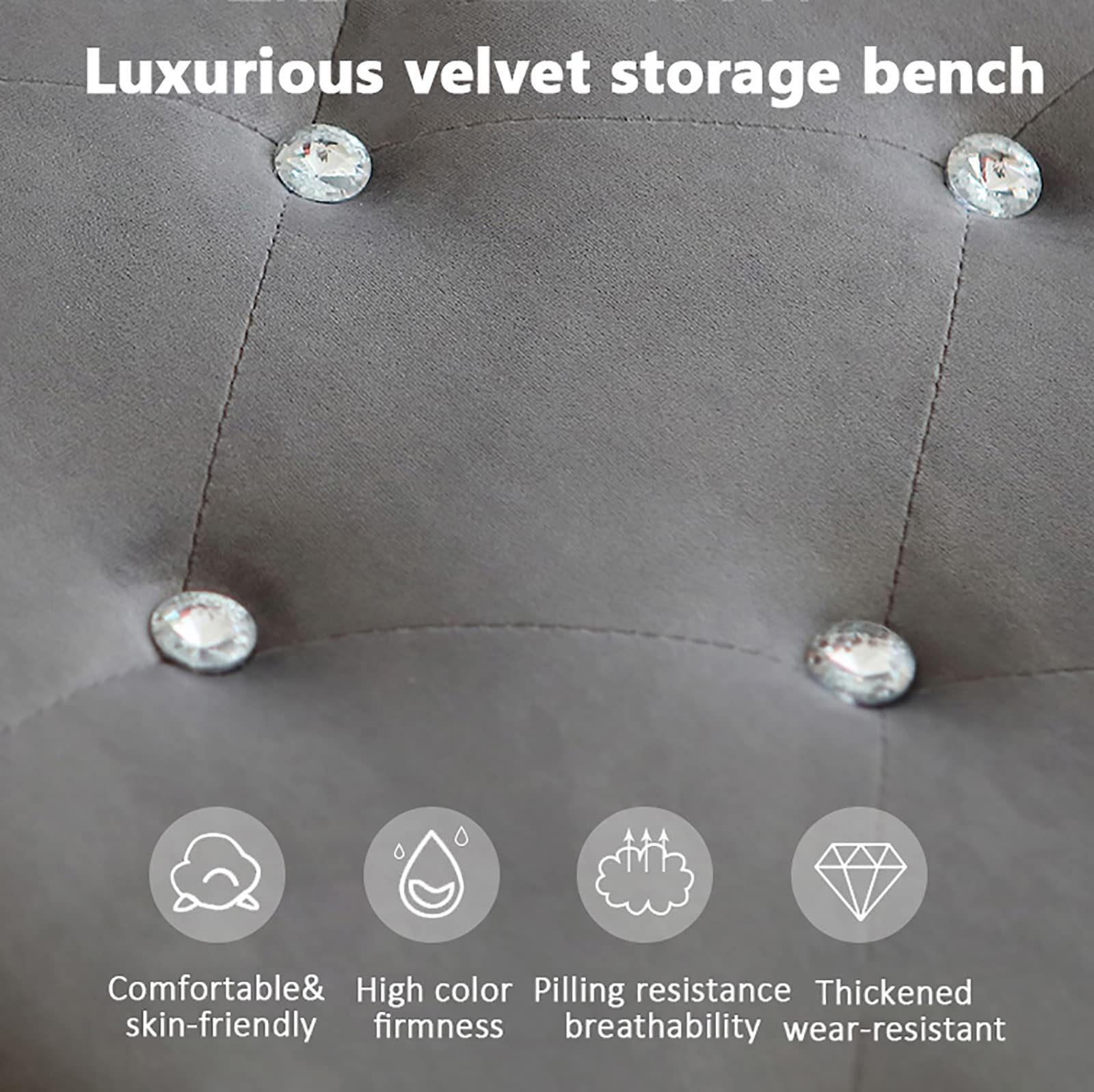 Luxury Velvet Storage Ottoman Bench with Crystal Buttons - Tufted Foot Rest, Lift Top Shoe Bench for Bedroom, Entryway & Living Room - Modern Upholstered Storage Seat with Lift Top for Shoes, Blankets & Home Decor
