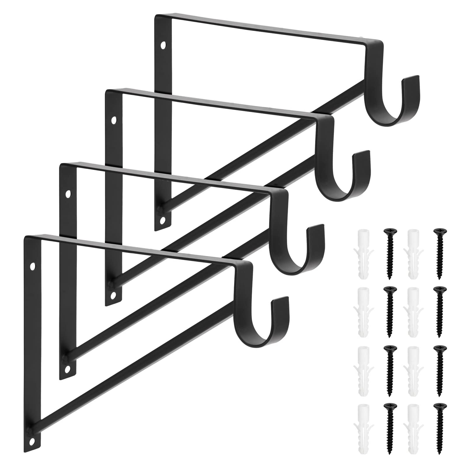 Okuna Outpost 4 Pack Black Metal Closet Shelf Bracket with Rod Holder - Heavy Duty Closet Organizer for Shelving & Home Storage (12.5 x 1 x 9.5 Inches) - Perfect for Bedroom Closet Organization, Laundry Room & DIY Home Improvement Projects