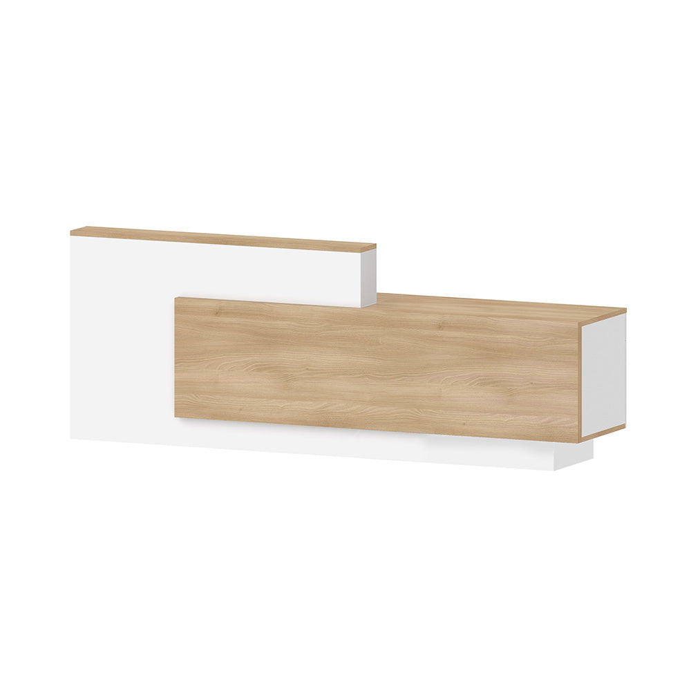HELMER 2.4M Right Panel Reception Desk in Oak & White - Perfect for Office Lobby, Hotel Front Desk & Corporate Reception Areas