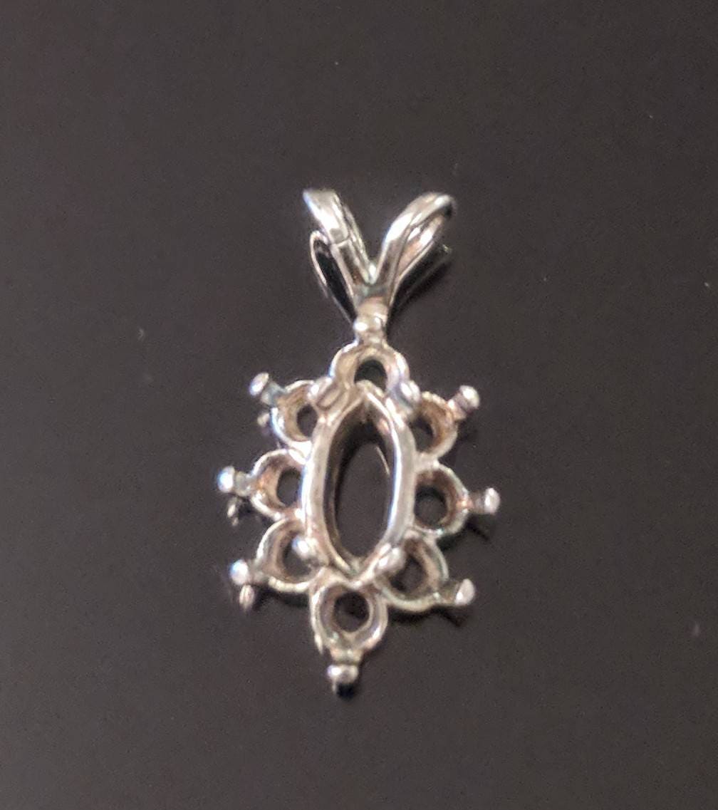 Premium 8x4 Marquise Pendant Setting in Solid Sterling Silver or 14K White/Yellow Gold with Accent - Handcrafted in USA | Perfect for Necklaces, Jewelry Gifts & Special Occasions