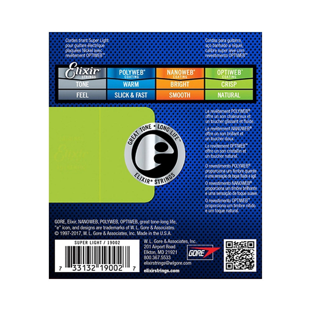Elixir Electric Guitar Strings with OPTIWEB Coating - Super Light Gauge (.009-.042) for Smooth Playability & Long-Lasting Tone - Perfect for Rock, Blues & Studio Recording