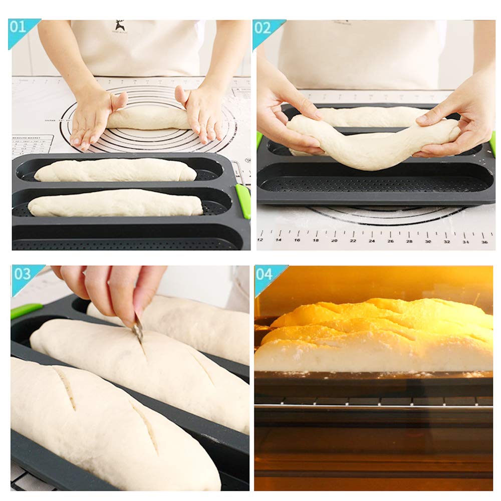Premium Silicone Baguette Baking Mold - 3-Wave French Bread Loaf Pan for Homemade Baguettes (Grey) | Perfect for Baking, Meal Prep & French Cuisine at Home