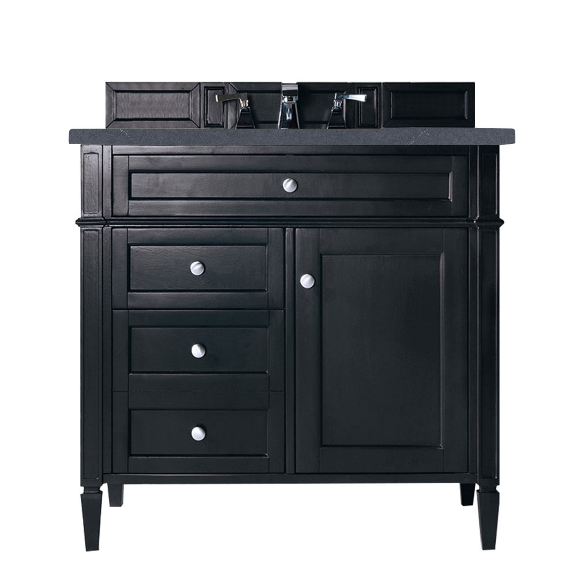 Brittany 36-Inch Black Onyx Bathroom Vanity with 3CM Charcoal Soapstone Quartz Countertop - Modern Single Sink Vanity for Master Bathroom & Powder Room Remodel