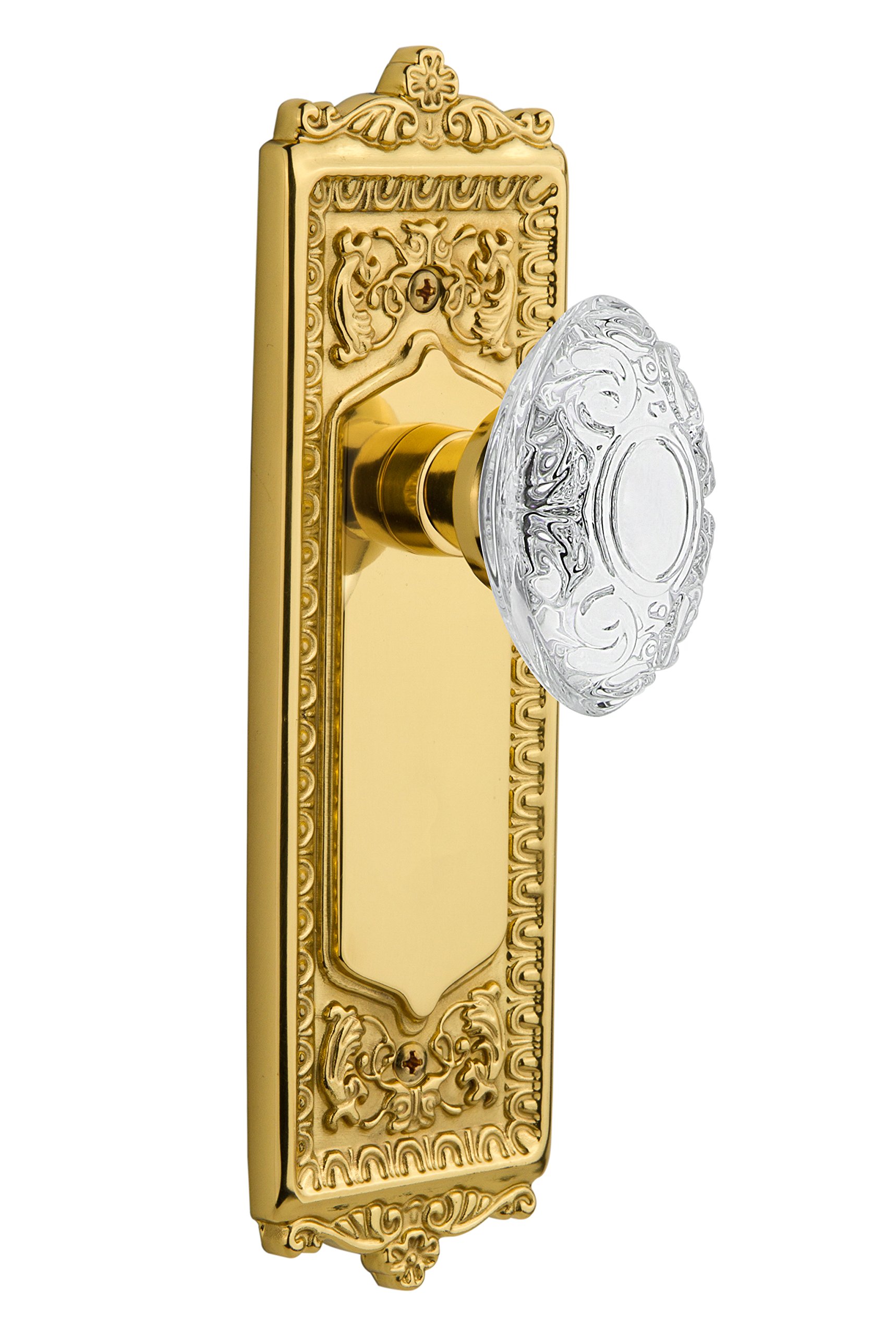 Nostalgic Warehouse 753905 Egg & Dart Plate with Crystal Victorian Knob - Double Dummy Surface Mount Brass Door Handle - Perfect for Vintage Home Decor & Victorian Style Interior Design
