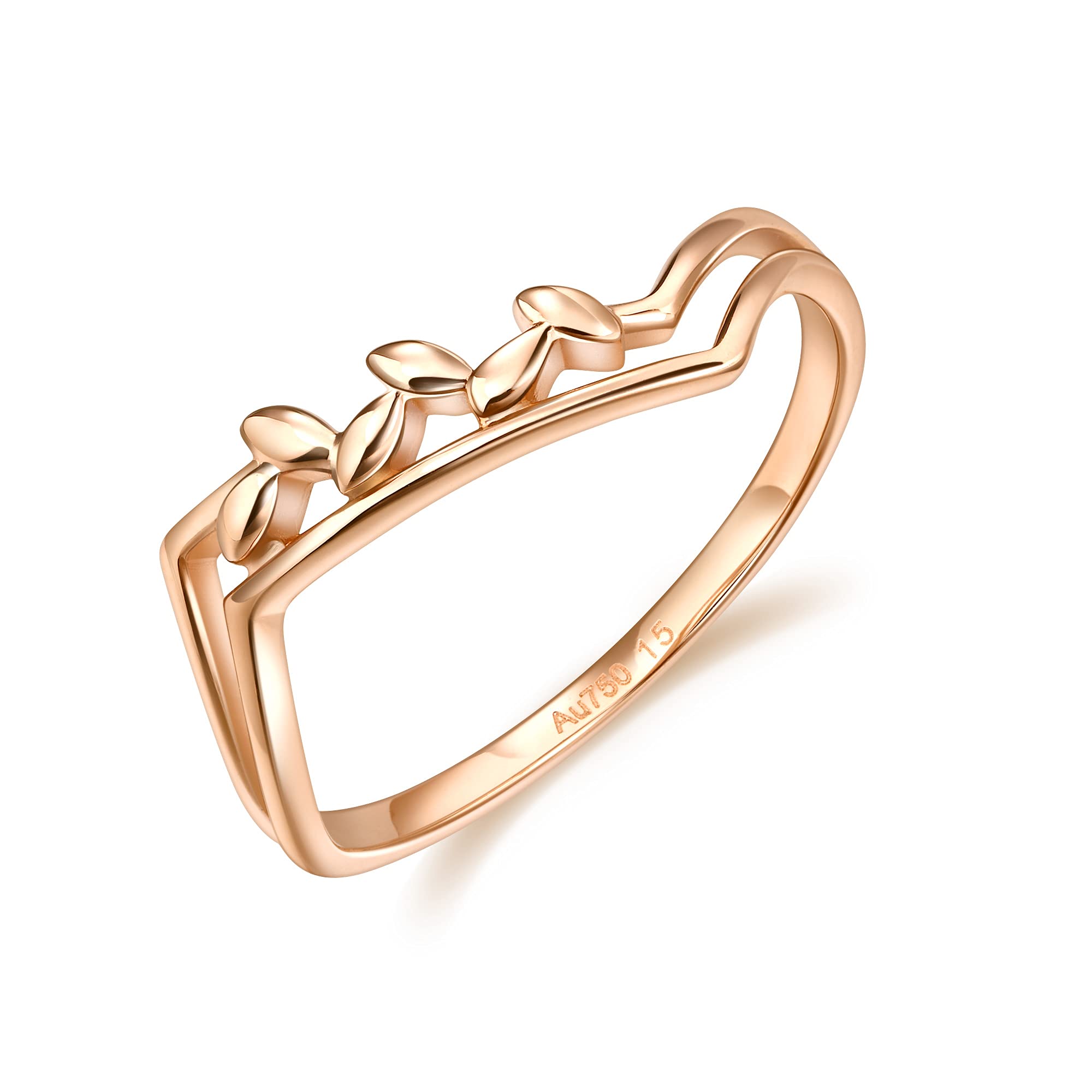 Chow Sang Sang 18K Rose Gold Wave and Leaf Design Ring for Women - Elegant Jewelry Gift for Anniversary, Birthday & Special Occasions