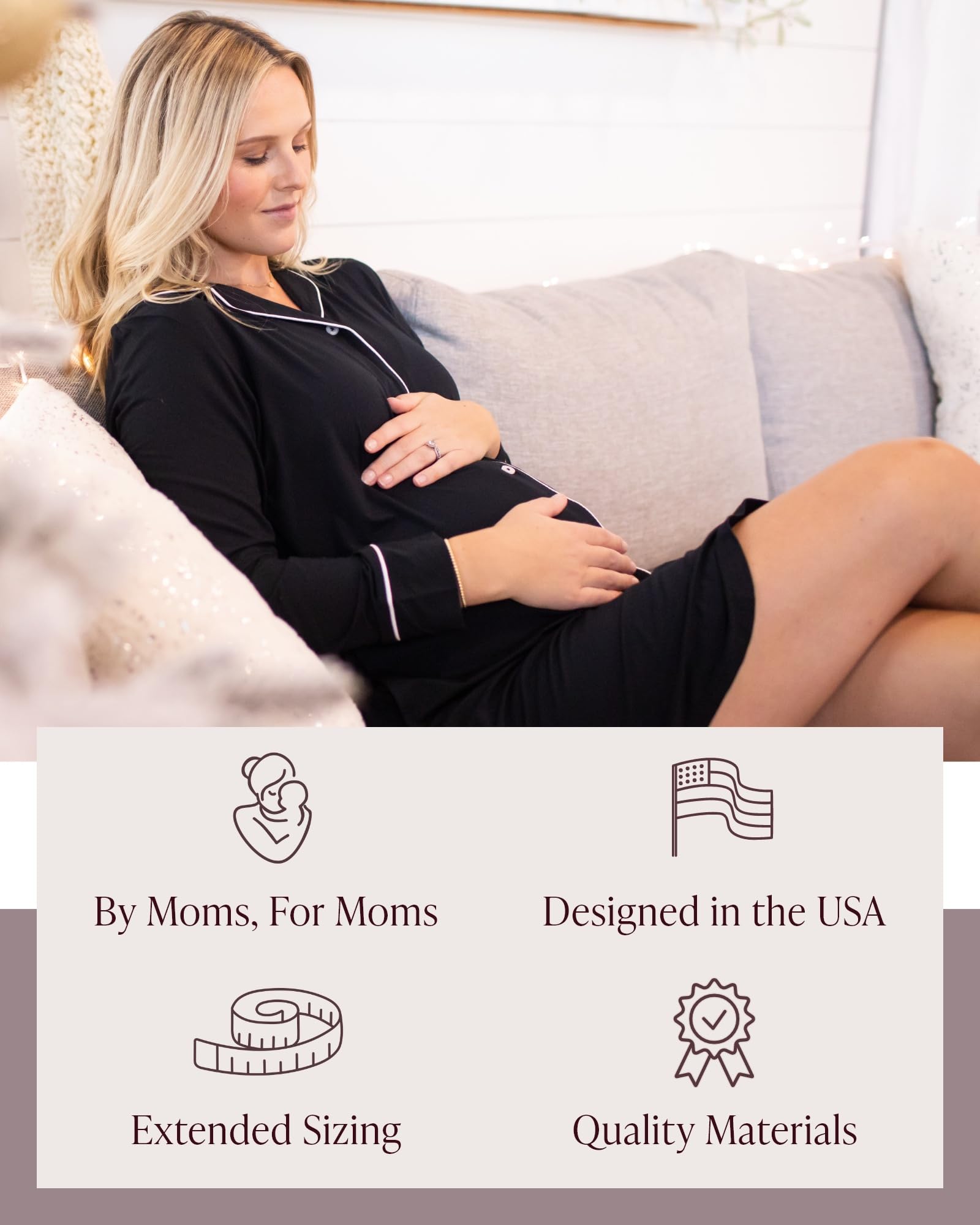 Kindred Bravely Clea Maternity Nightgown - Long Sleeve Nursing Pajamas with Button Down Front for Postpartum & Breastfeeding | Comfortable Sleepwear for New Moms at Home & Hospital Stay