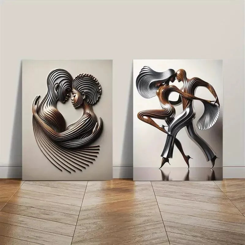 2pcs Abstract Geometric & Elegant Dancer Figures Framed Wall Art - 50x75cm High Quality Canvas Print | 100% Australian Made | Ready to Hang | Perfect for Living Room, Bedroom & Office Decor
