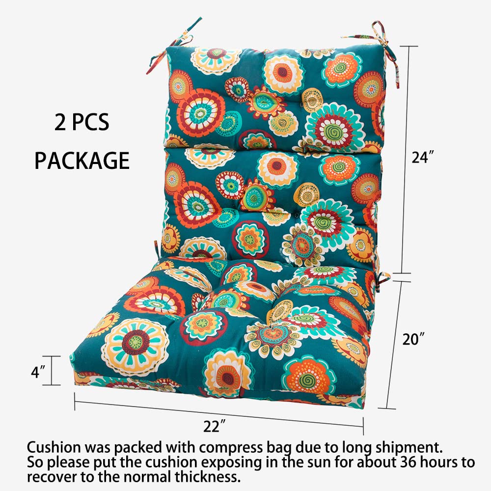 Premium Waterproof Tufted High Back Chair Cushion Set of 2 - All-Weather Indoor/Outdoor Deep Seating Cushions for Rocking Chairs, Patio Chaise Lounges & Sun Loungers (Heronsbill Turquoise Green) - Perfect for Backyard, Poolside & Garden Relaxation