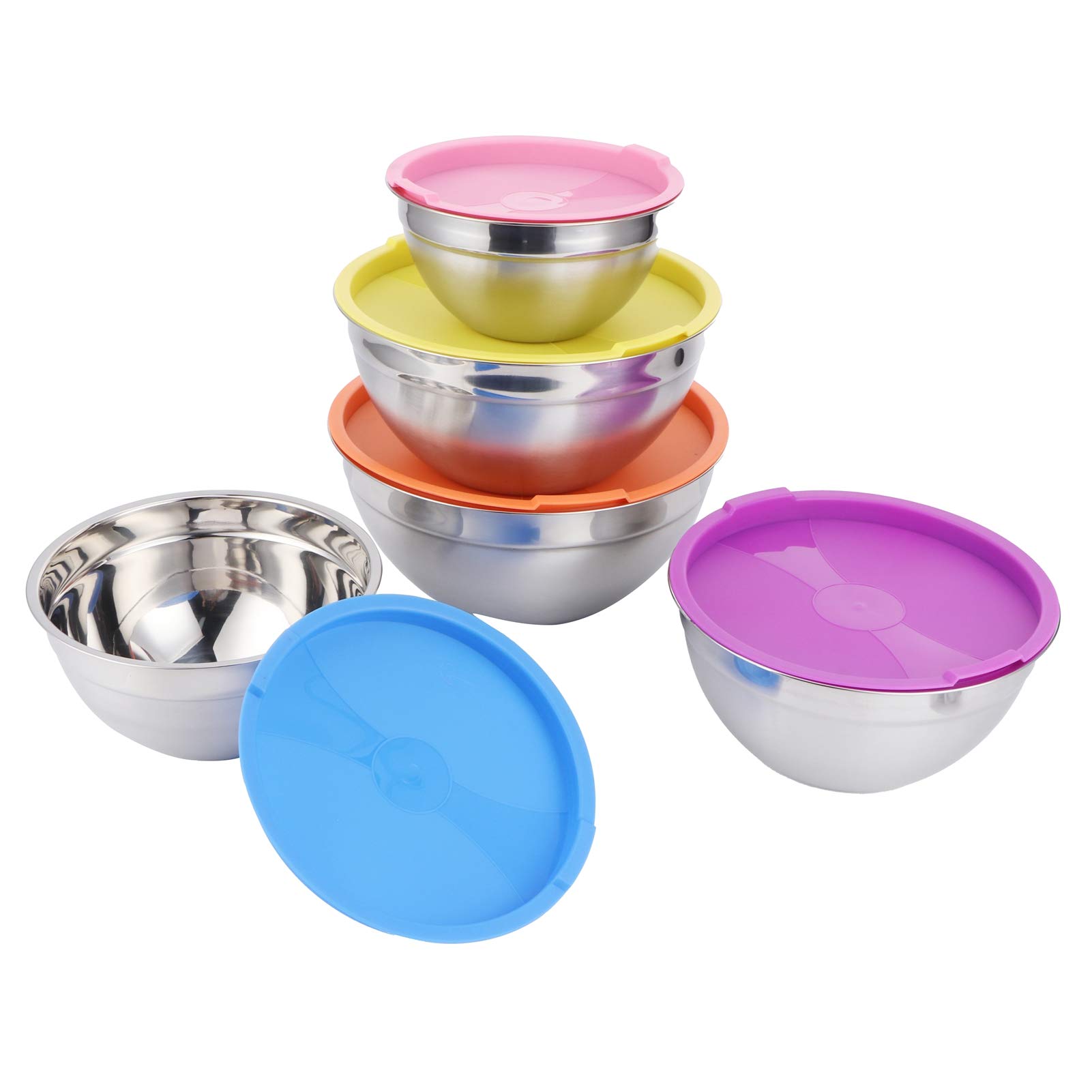5-Piece Stainless Steel Mixing Bowls Set with Lids - Durable Food Storage Bowls for Kitchen, Fruit, Popcorn & Meal Prep | Perfect for Baking, Mixing & Organizing