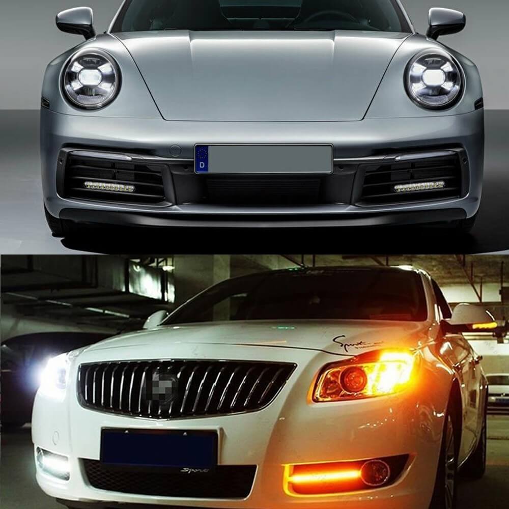 Universal LED Daytime Running Lights Kit - White & Amber Turn Signal Lights (30pcs LED Chips) for Cars, Trucks & SUVs - Enhanced Visibility & Safety Day & Night