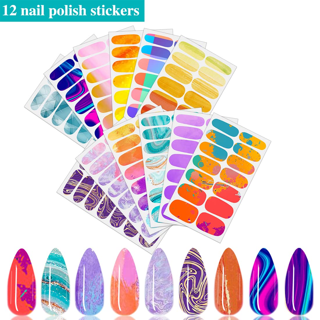 **Aurora Gradient Nail Polish Strips Kit - 12 Sheets with Nail File | DIY Waterproof Nail Art Stickers for Women & Girls | Easy to Apply, Long-Lasting Home Manicure | Perfect for Parties, Weddings, Holidays, Gifts | Salon-Quality Nails for Self-Care & Special Occasions | Ideal for Daily Wear, Festive Events, Bridal Showers, Birthday Parties, Spa Days & Nail Art Enthusiasts**