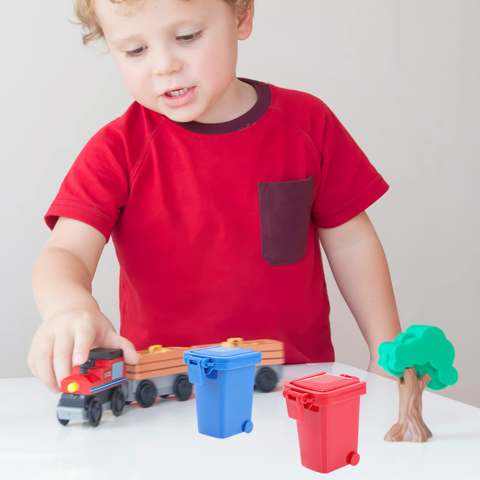Mipcase 4-Piece Toy Trash Can Set - Mini Garbage Trucks & Curbside Bins - Realistic Waste Collection Play Vehicles for Kids - Perfect for Pretend Play, Educational Toys, and Recycling Awareness Activities